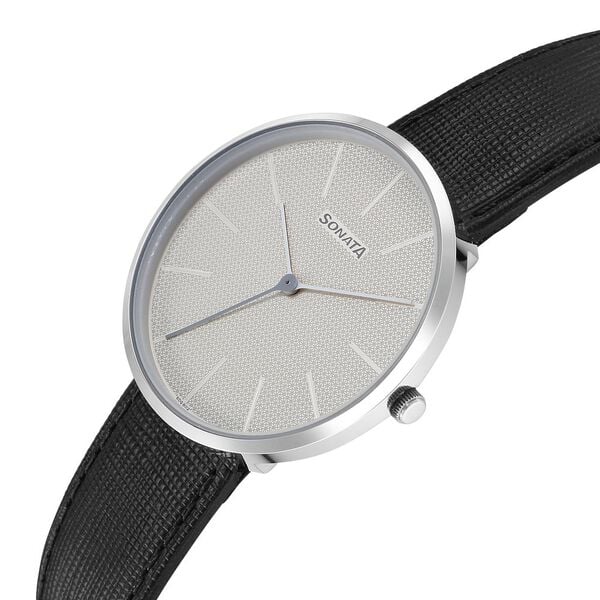 Sonata Ascent Quartz Analog White Dial Leather Strap Watch For Men 77152sl01