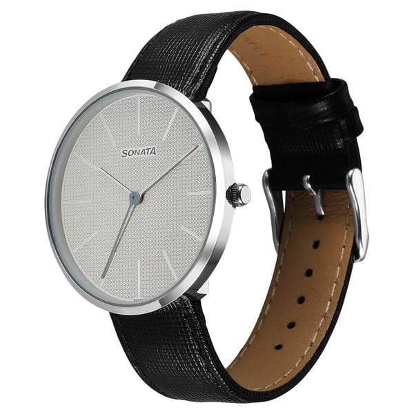 Sonata Ascent Quartz Analog White Dial Leather Strap Watch For Men 77152sl01