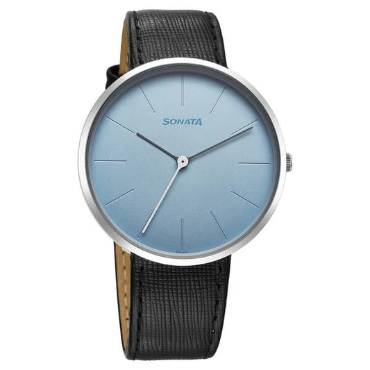 Sonata Ascent Quartz Analog Blue Dial Leather Strap Watch For Men 77152sl03