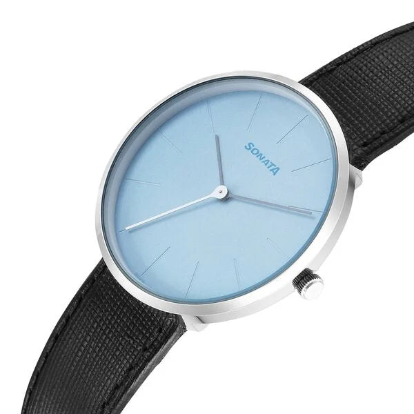 Sonata Ascent Quartz Analog Blue Dial Leather Strap Watch For Men 77152sl03