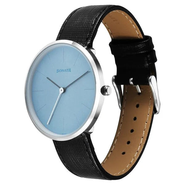 Sonata Ascent Quartz Analog Blue Dial Leather Strap Watch For Men 77152sl03