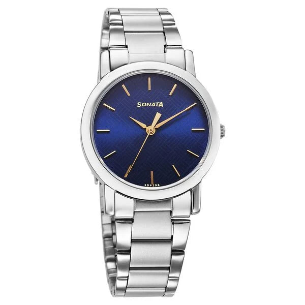 Sonata Classic Quartz Analog Blue Dial Silver Stainless Steel Strap Watch for Men ns7987sm06w / 7987sm06w