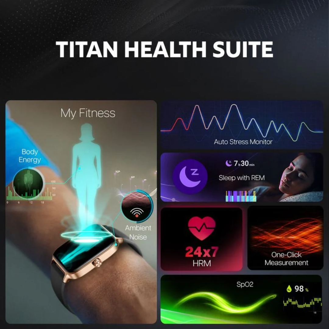 Titan Traveller with 4.52 cm AMOLED Display, BT Calling, India's First FitVerse Smartwatch with Blue Leather Strap 90166AP02