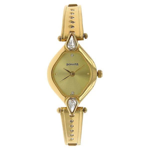 Sonata Quartz Analog Champagne Dial Stainless Steel Strap Watch for Women NS8063YM02