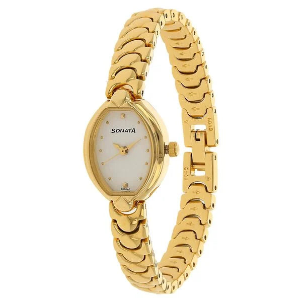 Sonata Quartz Analog White Dial Metal Strap Watch for Women NS8107YM01