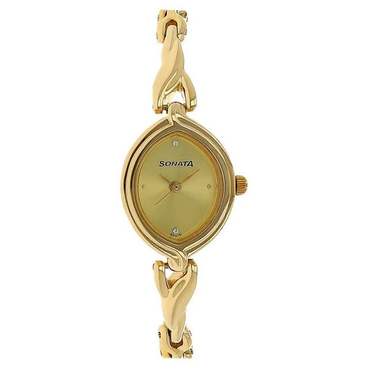 Sonata Quartz Analog Champagne Dial Metal Strap Watch for Women ns8109ym02 / 8109ym02