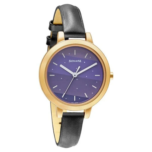 Sonata Play Purple Dial Women Watch With Leather Strap 8141wl06