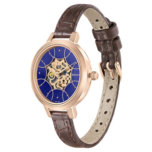 Sonata Unveil Quartz Multifunction Leather Strap Watch for Women 8141wl08