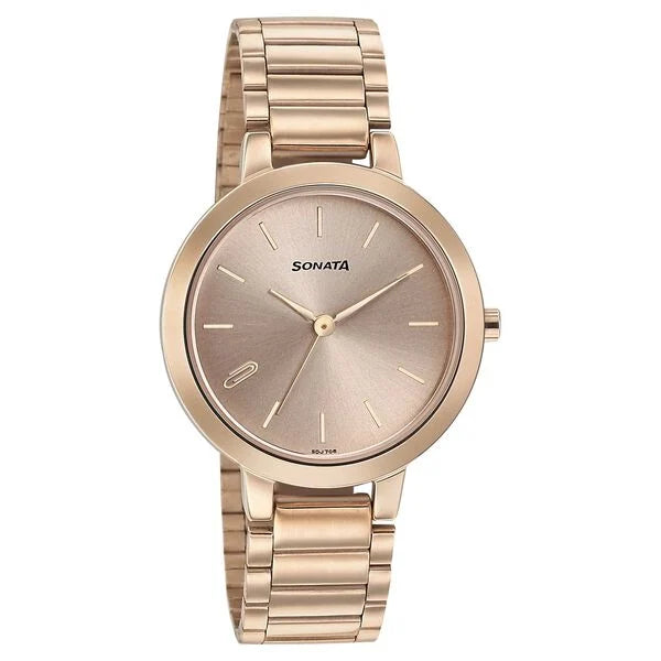 Sonata Play Rose Gold Dial Women Watch With Stainless Steel Strap NS8141WM01