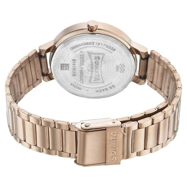 Sonata Play Rose Gold Dial Women Watch With Stainless Steel Strap NS8141WM01