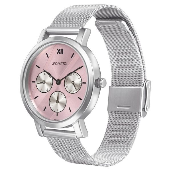 Sonata Multifunctions Pink Dial Women Watch With Metal Strap np8164sm03 / 8164sm03