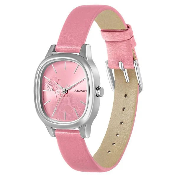 Sonata Linnea Pink Dial Women Watch With Leather Strap NS8173SL01