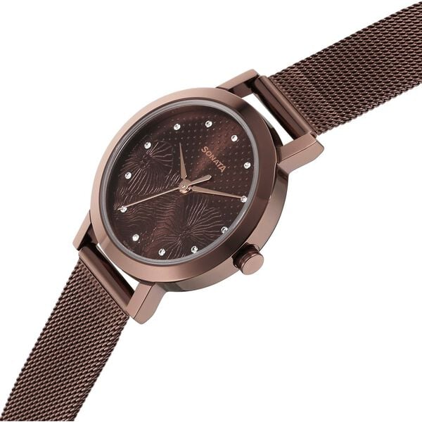 Sonata Quartz Analog Brown Stainless Steel Strap for Women 8174QM02