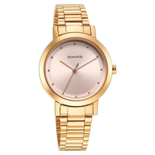 Sonata Ladies Essentials Pink Dial Stainless Steel Strap Watch for Women NS8174WM03