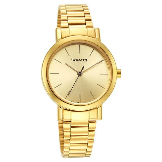 Sonata Essentials Champagne Dial Stainless Steel Strap Watch for Women NS8174YM03