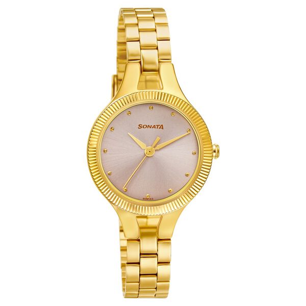 Sonata Gold Edit Pink Dial Women Watch With Stainless Steel Strap ns8177ym02 / 8177ym02