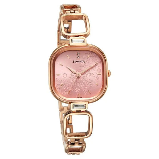 Sonata Wedding Quartz Analog Pink Dial Metal Strap Watch for Women ns8186wm01 / 8186wm01