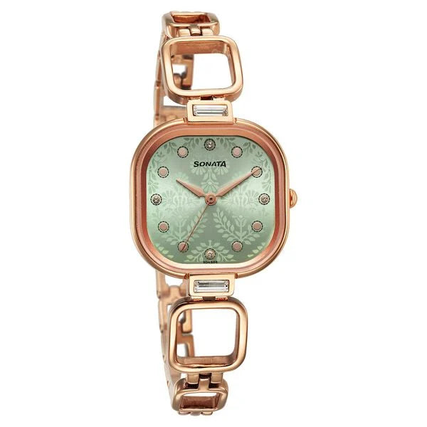 Sonata Wedding Quartz Analog Green Dial Metal Strap Watch for Women ns8186wm02 / 8186wm02