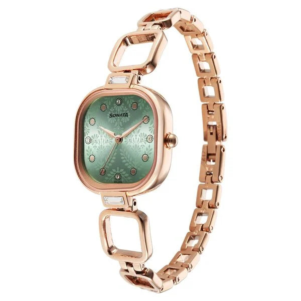 Sonata Wedding Quartz Analog Green Dial Metal Strap Watch for Women ns8186wm02 / 8186wm02