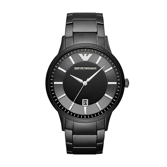 EMPORIO ARMANI Mens 43 mm Renato Black Dial Stainless Steel Analog Watch - AR11184