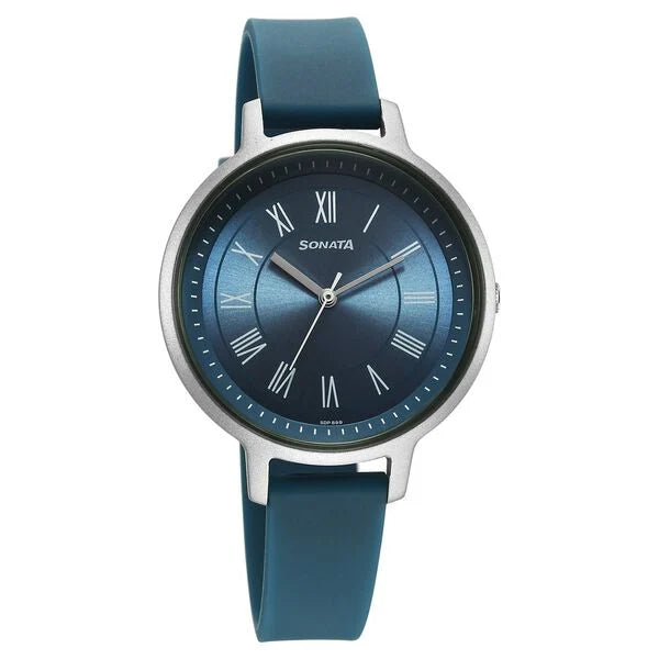 Sonata Splash Quartz Analog Blue Dial Plastic Strap Watch for Women 87049pp17w