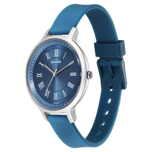 Sonata Splash Quartz Analog Blue Dial Plastic Strap Watch for Women 87049pp17w