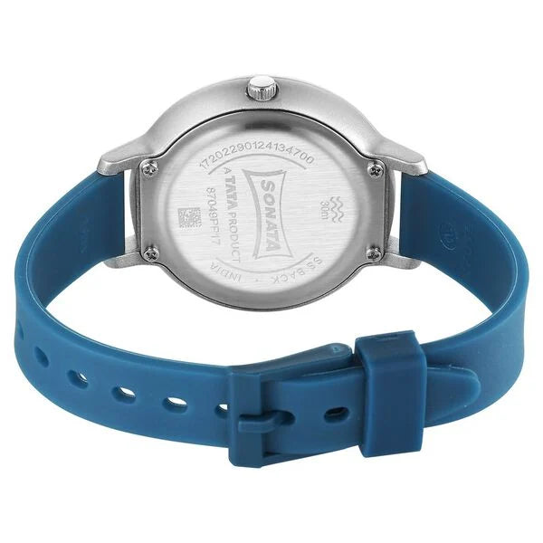 Sonata Splash Quartz Analog Blue Dial Plastic Strap Watch for Women 87049pp17w