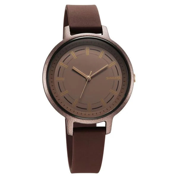 Sonata Splash Quartz Analog Brown Dial Plastic Strap Watch for Women 87049pp19w