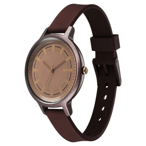 Sonata Splash Quartz Analog Brown Dial Plastic Strap Watch for Women 87049pp19w