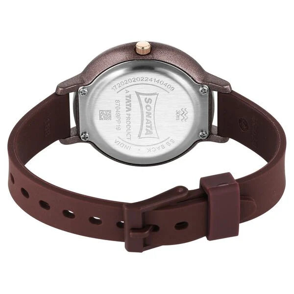 Sonata Splash Quartz Analog Brown Dial Plastic Strap Watch for Women 87049pp19w