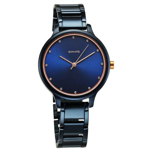 Sonata Blush Quartz Analog Blue dial Stainless Steel Strap Watch for Women 87050km04