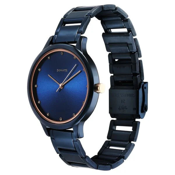 Sonata Blush Quartz Analog Blue dial Stainless Steel Strap Watch for Women 87050km04