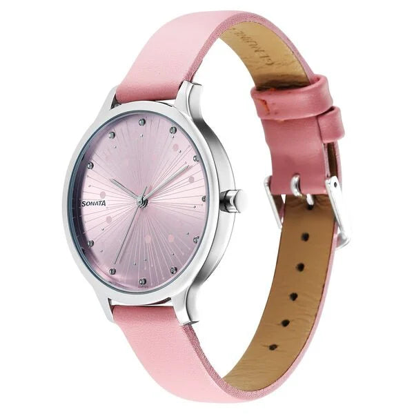 Sonata Blush Quartz Analog Pink dial Leather Strap Watch for Women 87050sl03