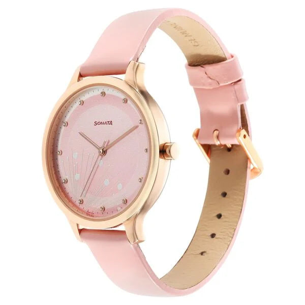 Sonata Blush Quartz Analog Pink dial Leather Strap Watch for Women 87050wl04