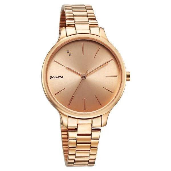 Sonata Blush Quartz Analog Rose Gold dial Stainless Steel Strap Watch for Women 87050wm08