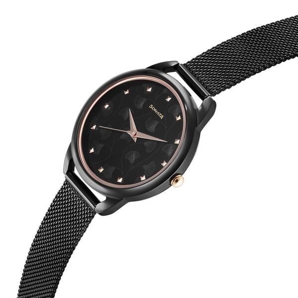 Sonata Wedding Quartz Analog Black Dial Stainless Steel Strap Watch for Women ns87051km01 / 87051km01