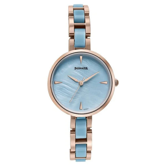 Sonata Wedding Edit Quartz Analog Blue Dial Stainless Steel With Acetate Strap Watch For Women 87064kd04