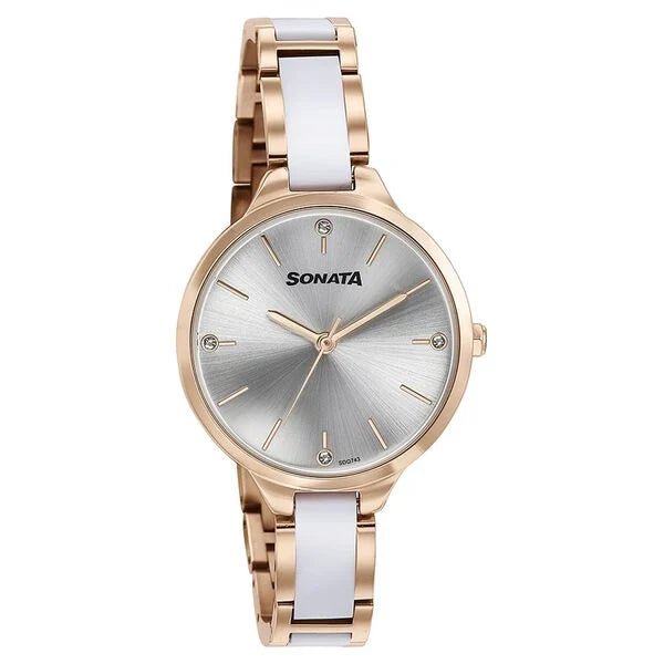 Sonata Quartz Analog Silver Dial Two Toned Stainless Steel Strap Watch For Women 87065kd02