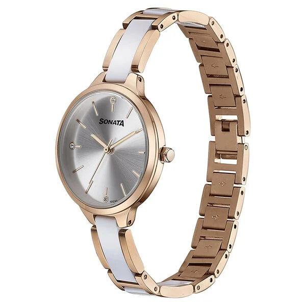 Sonata Quartz Analog Silver Dial Two Toned Stainless Steel Strap Watch For Women 87065kd02