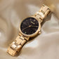 Sonata Quartz Analog Black Dial Golden Stainless Steel Strap Watch For Women 87071ym01