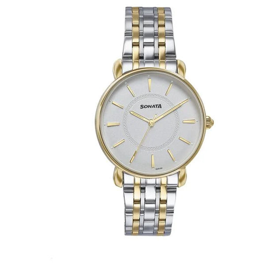 Sonata Wedding Quartz Analog Off White Dial Stainless Steel Strap Watch For Women 87075bm01