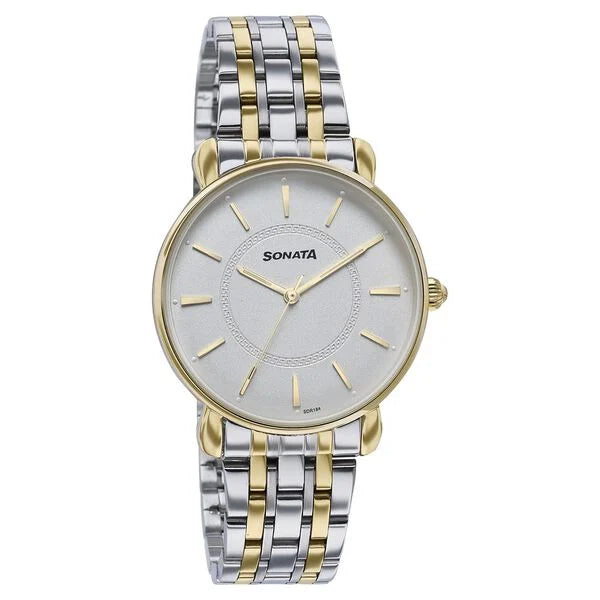 Sonata Wedding Quartz Analog Off White Dial Stainless Steel Strap Watch For Women 87075bm01