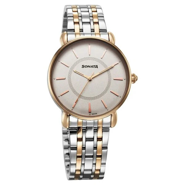 Sonata Wedding Quartz Analog Off White Dial Stainless Steel Strap Watch For Women 87075km01