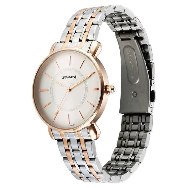 Sonata Wedding Quartz Analog Off White Dial Stainless Steel Strap Watch For Women 87075km01