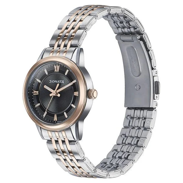 Sonata Wedding Quartz Analog Black Dial Stainless Steel Strap Watch For Women 87076km02