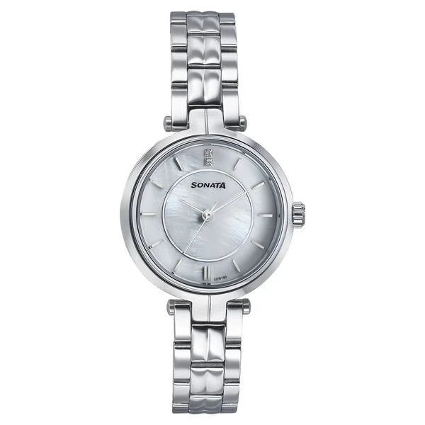 Sonata Wedding Quartz Analog Off White Dial Stainless Steel Strap Watch For Women 87077sm01