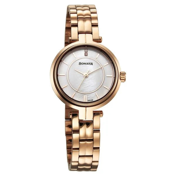 Sonata Wedding Quartz Analog Off White Dial Stainless Steel Strap Watch For Women 87077wm01