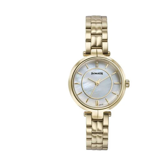 Sonata Wedding Quartz Analog Off White Dial Stainless Steel Strap Watch For Women 87077ym01