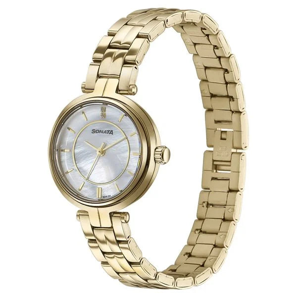 Sonata Wedding Quartz Analog Off White Dial Stainless Steel Strap Watch For Women 87077ym01