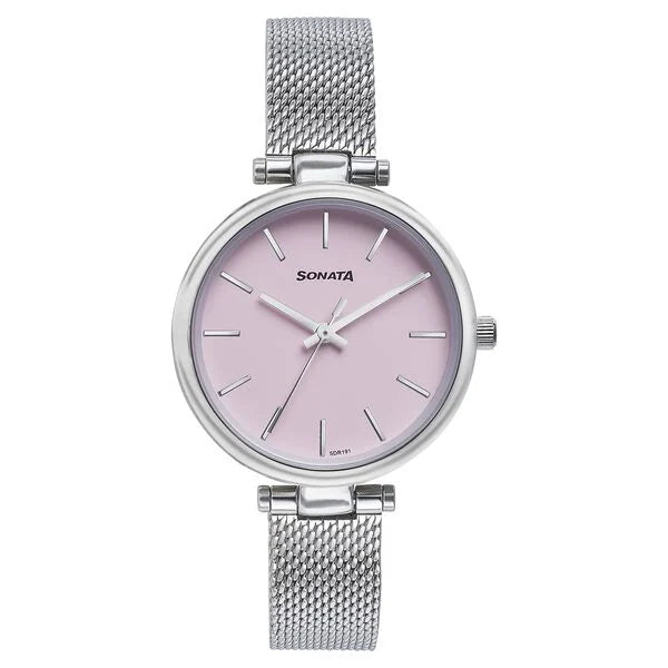 Sonata Wedding Quartz Analog Purple Dial Stainless Steel Strap Watch For Women 87078sm01